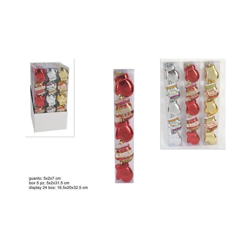 GUANTI APPENDINI SET 5PZ IN BOX PVC 3COL EAN 8033113464928 INGROSSO PALLINE DI NATALE E PUNTALI