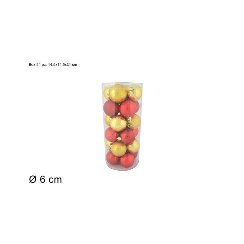 PALLE 6CM 24PZ 4ASS ROSSO/ORO BOX PVC 3A EAN 8033113901669 INGROSSO PALLINE DI NATALE E PUNTALI