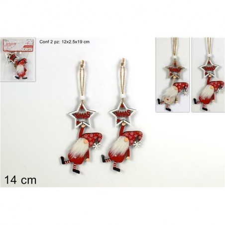 APPENDINO GNOMO DI NATALE LEGNO SET 2PZ EAN 8053482051789 INGROSSO APPENDINI NATALIZI