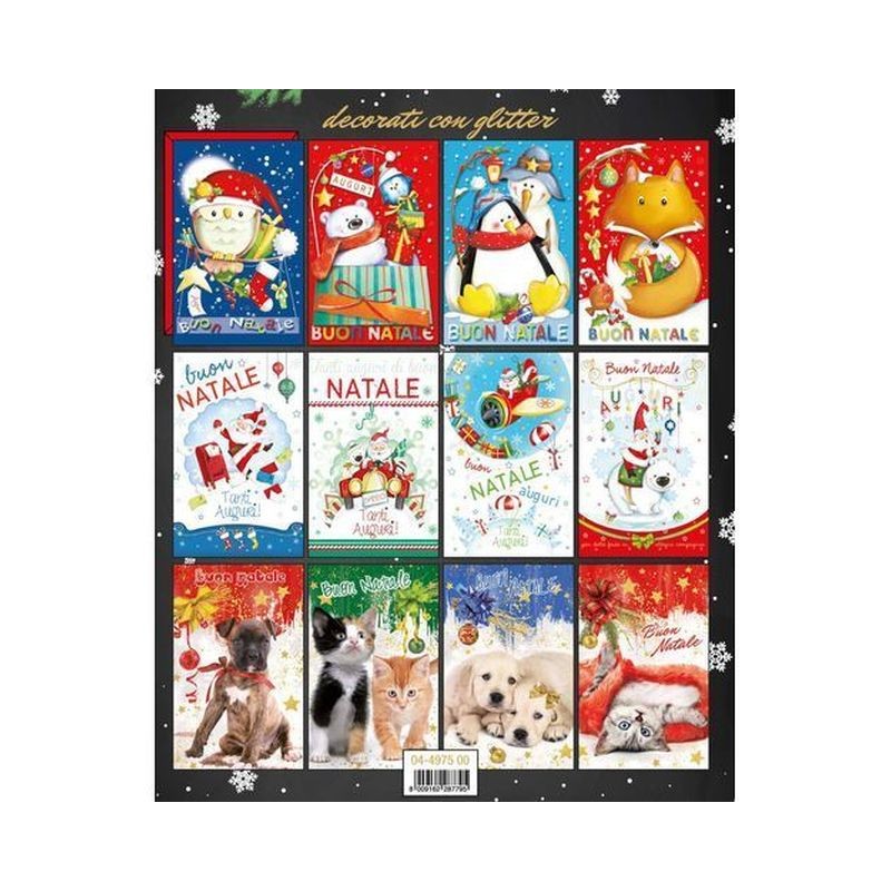 BIGLIETTI NATALE 9X14CM CT+GLITTER 120PZ EAN 8009162287795 INGROSSO BIGLIETTI NATALIZI