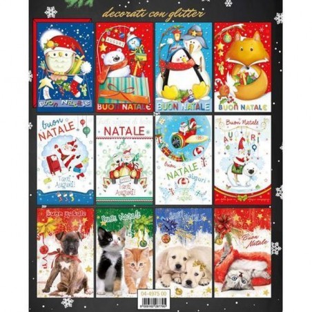BIGLIETTI NATALE 9X14CM CT+GLITTER 120PZ EAN 8009162287795 INGROSSO BIGLIETTI NATALIZI