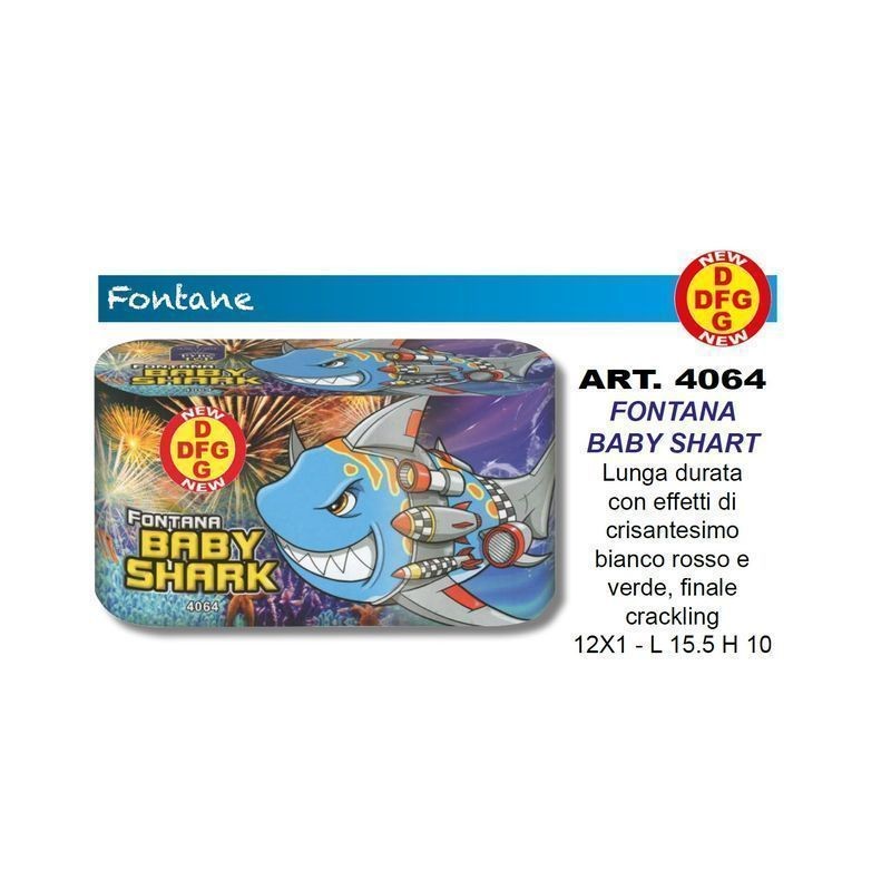 FONTANA BABY SHARK CM.10X15,5 PZ.1 C.12 EAN 6067078112244 INGROSSO FONTANE FUOCHI D'ARTIFICIO