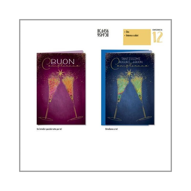 BIGLIETTI COMPL. CALICI C/ORO C.12 EAN 8001608364565 INGROSSO BIGLIETTI COMPLEANNO