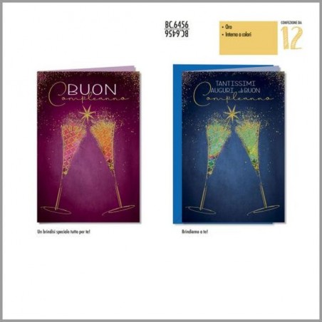 BIGLIETTI COMPL. CALICI C/ORO C.12 EAN 8001608364565 INGROSSO BIGLIETTI COMPLEANNO