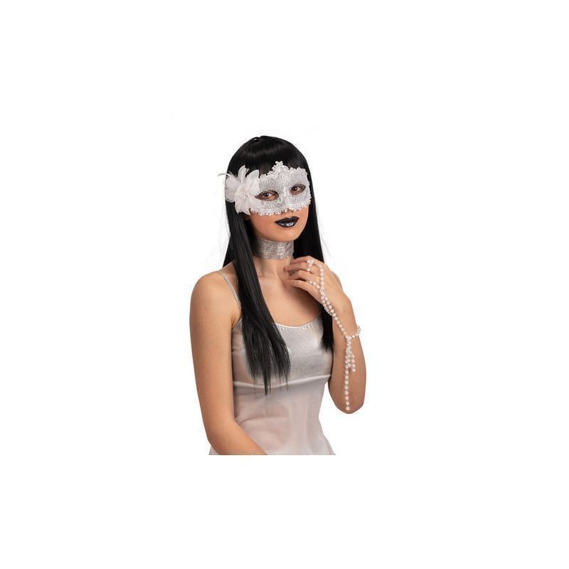 MASCHERA PLAST DAMASCATA ARGENTO C/FIORI EAN 8004761019945 INGROSSO MASCHERE DI CARNEVALE