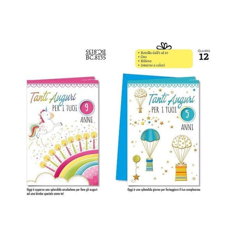 BIGLIETTI COMPLEANNO ROTEL. BC.8135 C.12 EAN 8001608381357 INGROSSO BIGLIETTI COMPLEANNO