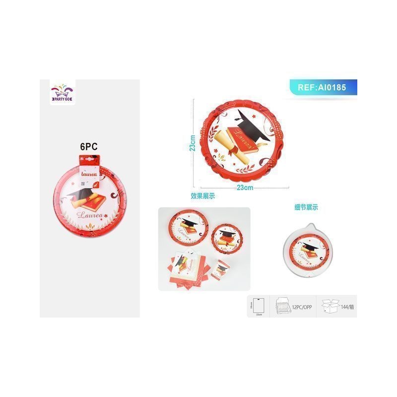 PIATTI LAUREA ROSSO 23CM 6PZ EAN 8058617517857 INGROSSO PIATTI PER PARTY