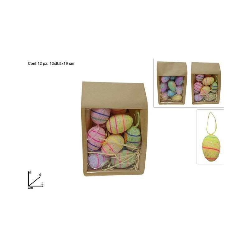 SACCHETTO 12 UOVA APPENDINO 6 CM 2ASS EAN 8053482226590 INGROSSO DECORAZIONI PER PASQUA
