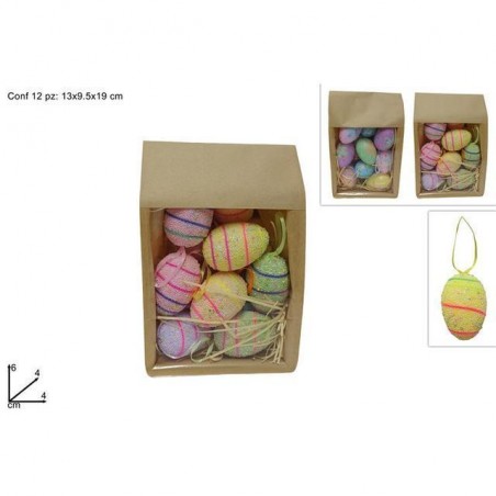 SACCHETTO 12 UOVA APPENDINO 6 CM 2ASS EAN 8053482226590 INGROSSO DECORAZIONI PER PASQUA