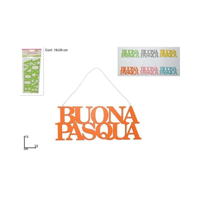 SCRITTA LEGNO BUONA PASQUA 33CM 6 COL. EAN 8033113617560 INGROSSO DECORAZIONI PER PASQUA