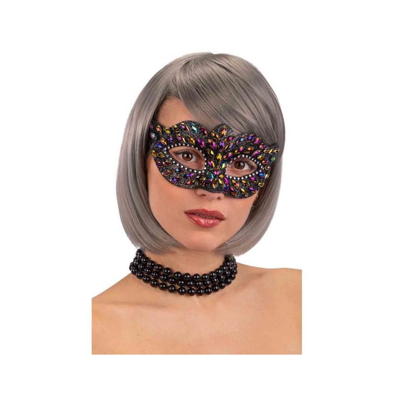 MASCHERA NERA IN PLAST. C/GEMME E STRASS EAN 8004761012632 INGROSSO GIOCATTOLI