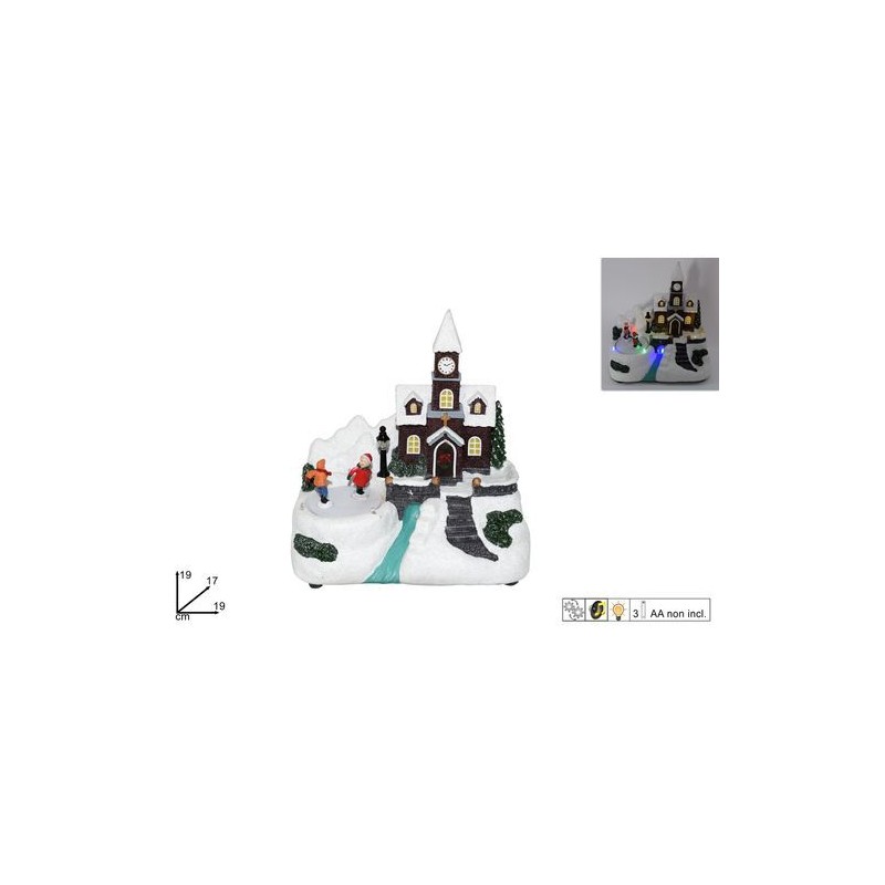 GIOSTRINA SCENARIO CHIESA C/BIMBI C/LUCI MOV SUONO B/O EAN 8033113901133 INGROSSO PAESAGGI  E DECORAZIONI IN MOVIMENTO