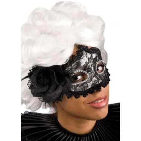 INGROSSO MASCHERA ARGENTO PLAST.C/PIZZO NERO ROSA E PIUME IN