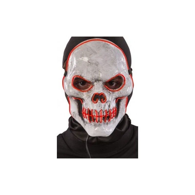MASCHERA TESCHIO IN PLASTICA C/DECORAZIO NI LUMINOSE (BATT.ESCL.) IN BUST EAN  INGROSSO MASCHERE DI HALLOWEEN