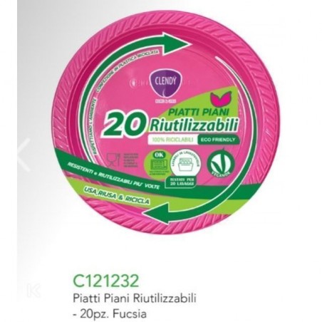 PIATTI PIANI RIUTILIZZ. 20PZ FUCSIA FESTA E PARTY EAN 8033532108267 INGROSSO PIATTI PER PARTY