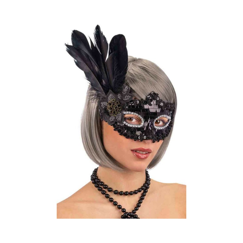MASCHERA NERA IN PLASTICA CON PAILLETTES EAN 8004761012816 INGROSSO MASCHERE DI CARNEVALE