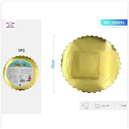BASE TORTA TONDA CARTA B.DO ORO 2MM 25CM FESTA E PARTY EAN 8058617570821 INGROSSO VASSOI E DISCHI