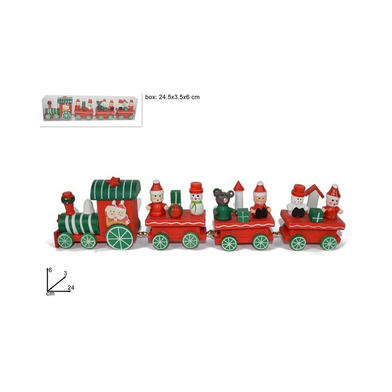 TRENO LEGNO NATALIZIO 4PZ 24CM EAN 8033113616136 INGROSSO OGGETTISTICA NATALIZIA