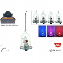 CAMPANA CON ANGELO VETRO CON LUCE IN DIS ARTICOLI DI NATALE EAN 8033113546075 INGROSSO APPENDINI NATALIZI