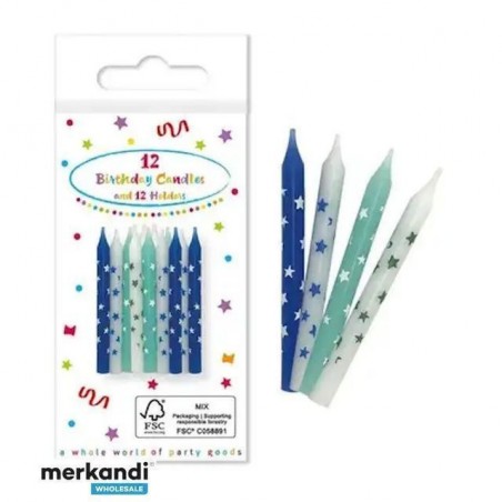 CANDELINA BLU CON SUPPORTO 12PZ EAN 5201184955536 INGROSSO CANDELE COMPLEANNO