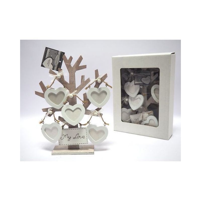 ALBERO LEGNO SBIANCATO C/5 CUORI P/FOTO EAN 8021029858016 INGROSSO SAN VALENTINO