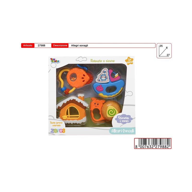 ZERO3 SONAGLI 4PZ EAN 8007632279882 INGROSSO GIOCHI PRIMA INFANZIA