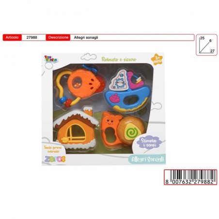 ZERO3 SONAGLI 4PZ EAN 8007632279882 INGROSSO GIOCHI PRIMA INFANZIA