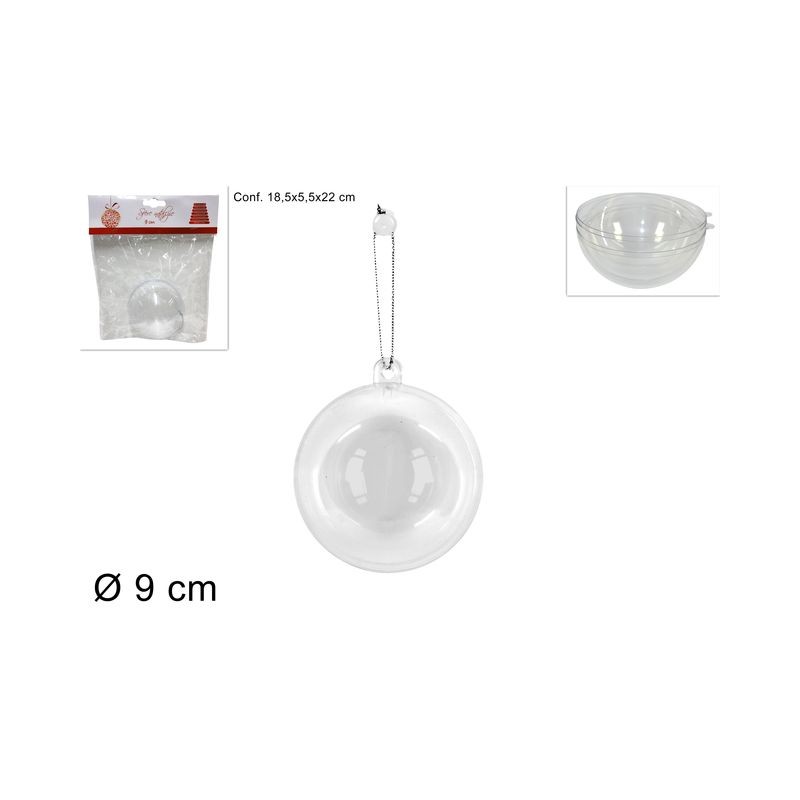 SFERA PLASTICA TRASPARENTE 9CM EAN 8033113090950 INGROSSO ARTICOLI DECORAZIONI NATALIZIE