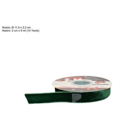 NASTRO IN VELLUTO 2CM X 9MT (10Y) VERDE EAN 8034048546581 INGROSSO NASTRI NATALIZI