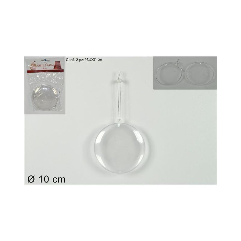 SFERE PIATTE PLASTICA TRASPAR. 10CM 2PZ EAN 8033113683831 INGROSSO ARTICOLI DECORAZIONI NATALIZIE