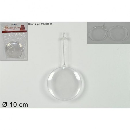 SFERE PIATTE PLASTICA TRASPAR. 10CM 2PZ EAN 8033113683831 INGROSSO ARTICOLI DECORAZIONI NATALIZIE