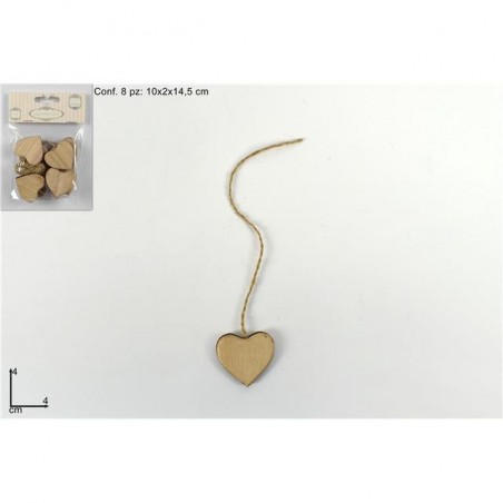 INGROSSO SAN VALENTINO APPENDINI CUORI LEGNO 4CM 8PZ NATURALE 8034048466179 INGROSSO REGALI PER SAN VALENTINO