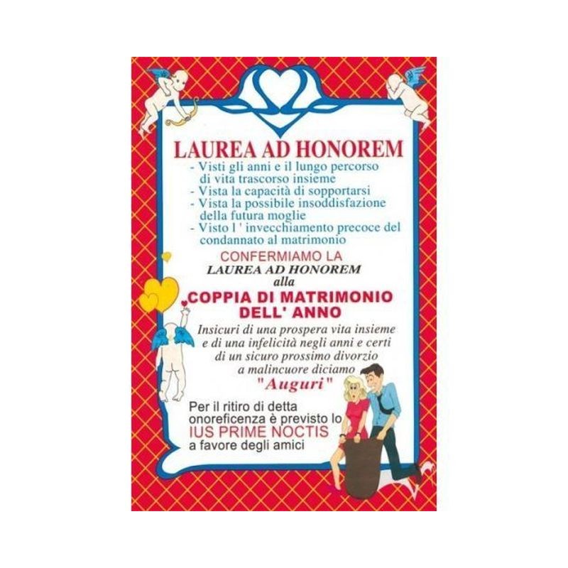DIPLOMA LAUREA AD HONOREM MATRIMONIO EAN 8019959325784 INGROSSO ACCESSORI PARTY