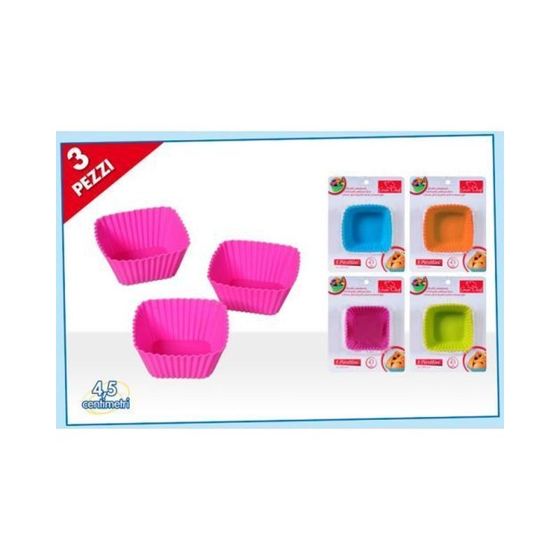 SET 3 PIROTTINI SILIC. QUADRATI ASS. EAN 8032732101559 INGROSSO ACCESSORI PER DOLCI