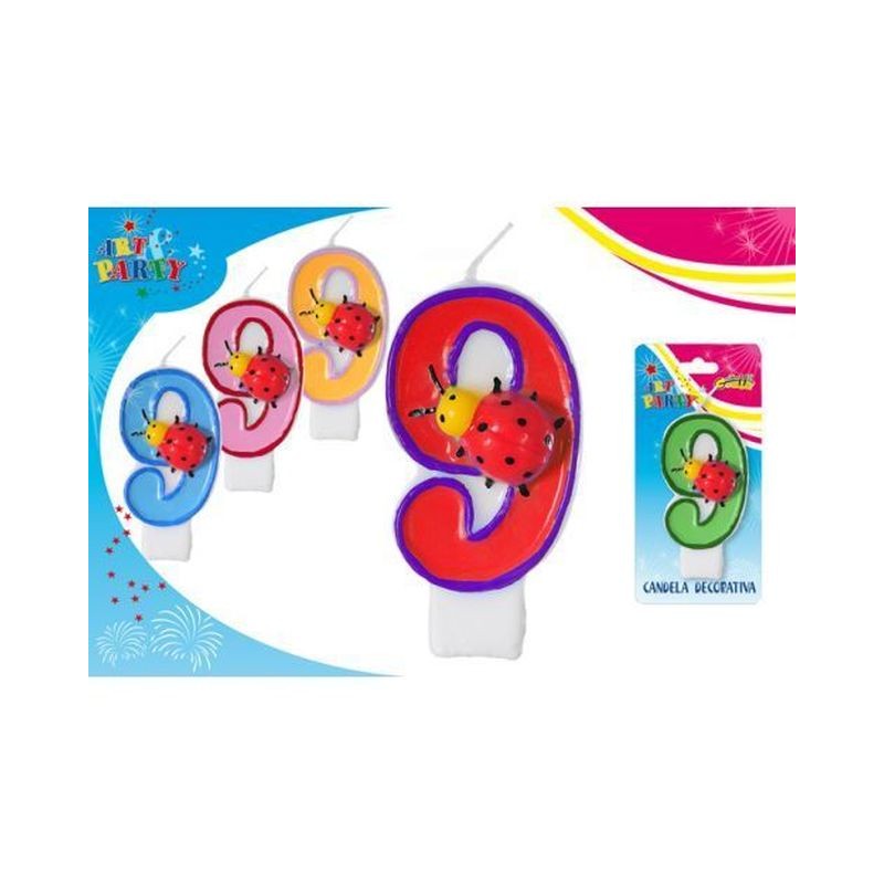 CANDELA C/COCCINELLA N.9 EAN 8032732163748 INGROSSO CANDELE COMPLEANNO