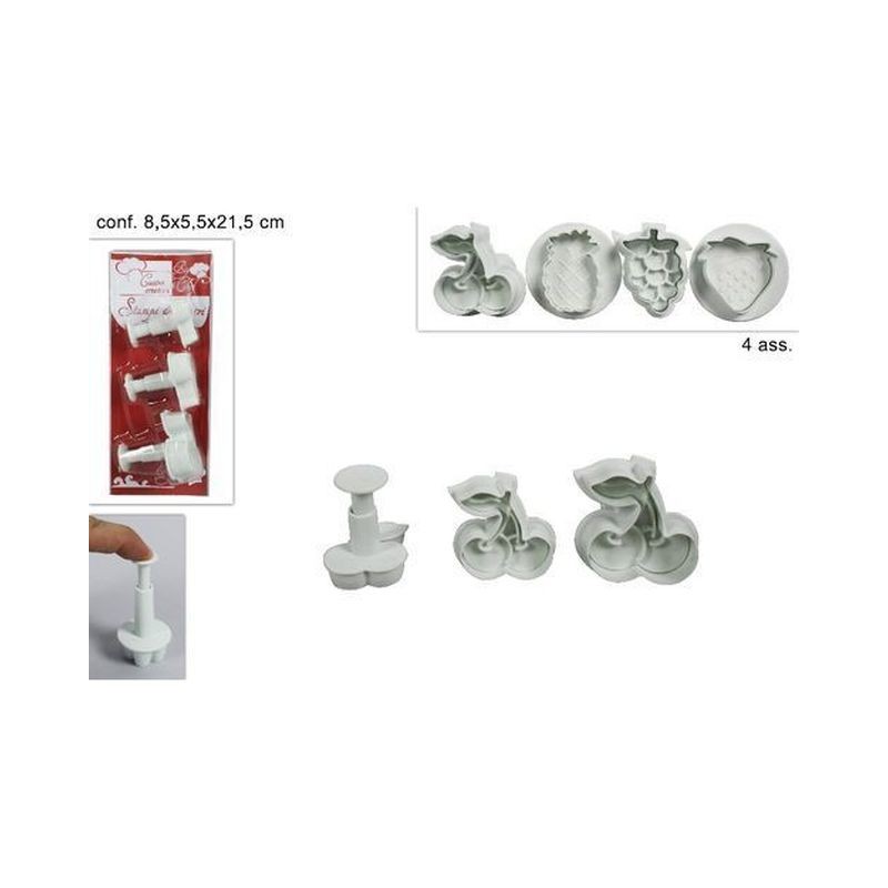 STAMPINI 3 PZ 4ASS FRUTTA BIANCHI EAN 8034048188361 INGROSSO FORMINE E STAMPINI PER DOLCI