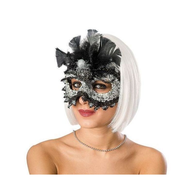 MASCHERA C/PAILLETTES PIUME E DECORI EAN 8004761016357 INGROSSO MASCHERE DI CARNEVALE