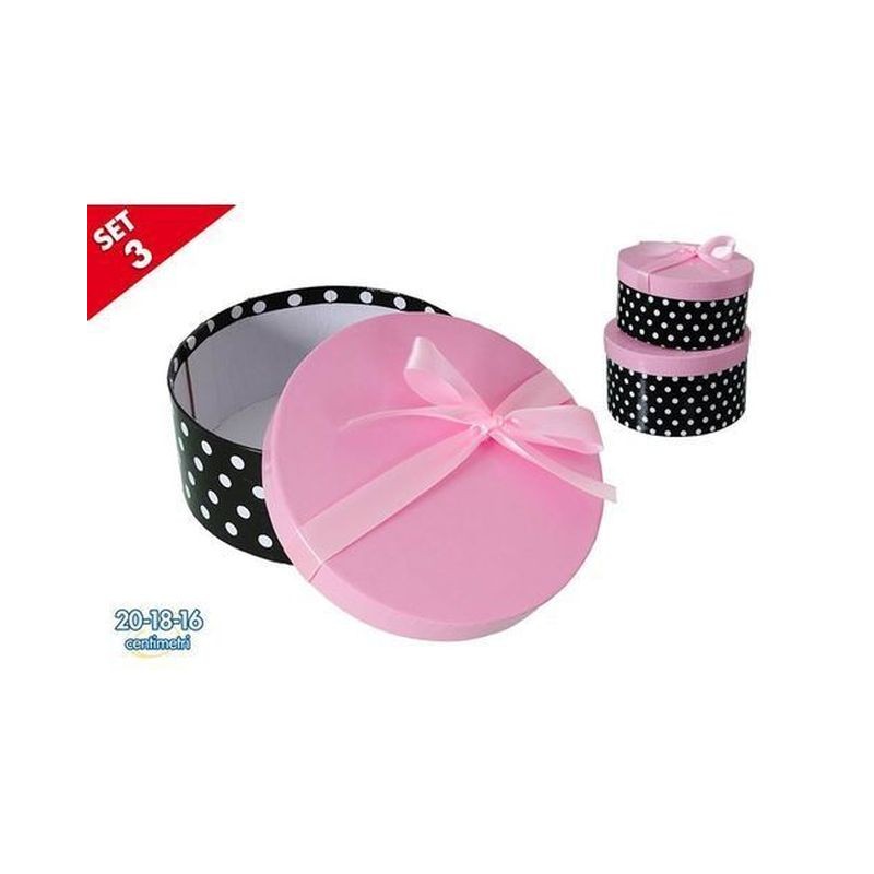 SCATOLE TONDE SET 3PZ C/FIOCCO DEC. EAN 8032732162642 INGROSSO ACCESSORI PARTY