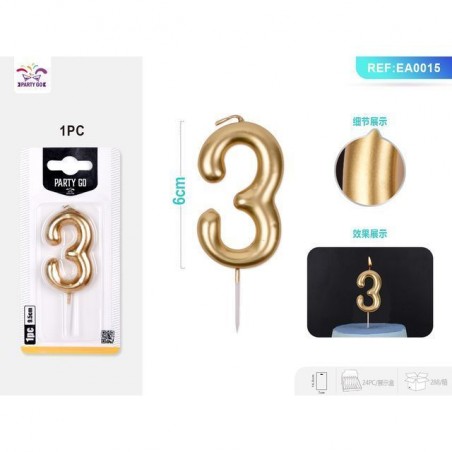 INGROSSO FESTA E PARTY CANDELE DI COMPLEANNO NUMERI 3 ORO 6CM 8058617573655 INGROSSO ARTICOLI PER FESTE