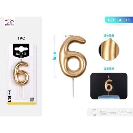 INGROSSO FESTA E PARTY CANDELE DI COMPLEANNO NUMERI 6 ORO 6CM 8058617573686 INGROSSO ARTICOLI PER FESTE