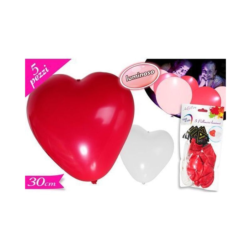 SET 5 PALLONCINI CON LED CUORE EAN 8032732226856 INGROSSO PALLONCINI COMPLEANNO