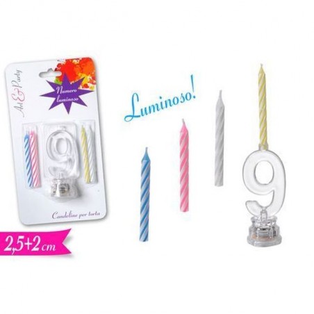 NUMERO 9 LUMINOSO CON CANDELE EAN 8055329064860 INGROSSO CANDELE COMPLEANNO