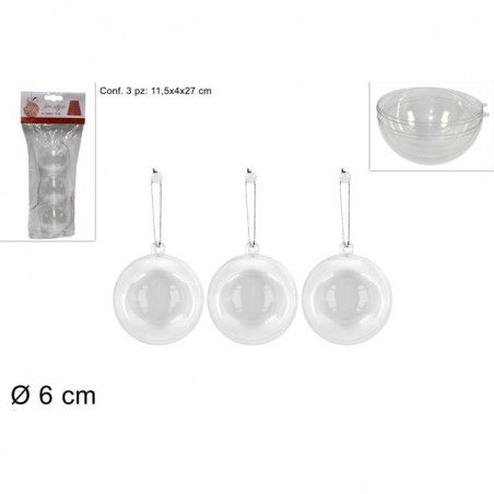 INGROSSO ARTICOLI NATALIZI SFERA PLASTICA TRASPARENTE 3PZ D.6CM 8033113313479 INGROSSO DECORAZIONI NATALIZIE