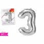 PALLONCINO NUMERO 3 40CM ARGENTO EAN 8055329186890 INGROSSO PALLONCINI COMPLEANNO