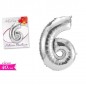 PALLONCINO NUMERO 6 40CM ARGENTO EAN 8055329186920 INGROSSO PALLONCINI COMPLEANNO