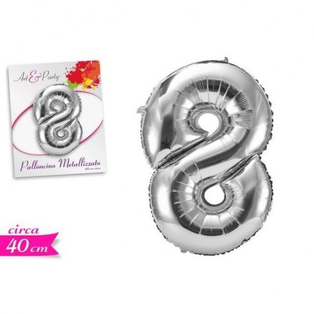 PALLONCINO NUMERO 8 40CM ARGENTO EAN 8055329186944 INGROSSO PALLONCINI COMPLEANNO
