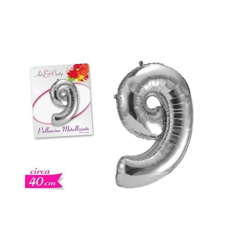 PALLONCINO NUMERO 9 40CM ARGENTO EAN 8055329186951 INGROSSO PALLONCINI COMPLEANNO
