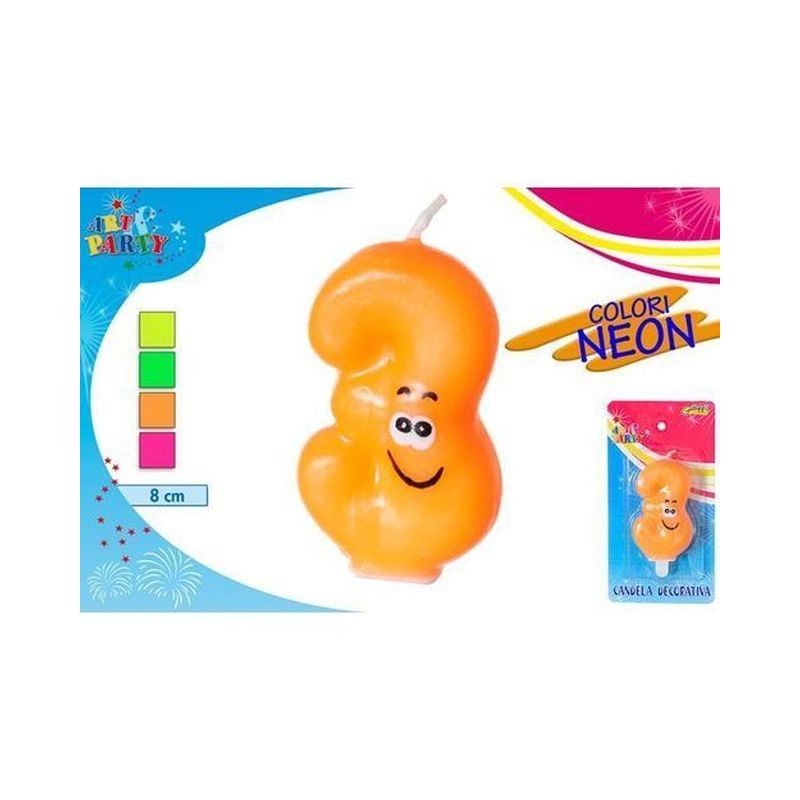 CANDELA FLUO NUMERO 3 EAN 8032732184651 INGROSSO CANDELE COMPLEANNO