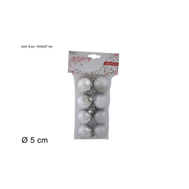 CONF. 8 PALLINE 50 LUCIDE/OPACHE SILV. EAN 8027501186813 INGROSSO PALLINE DI NATALE E PUNTALI