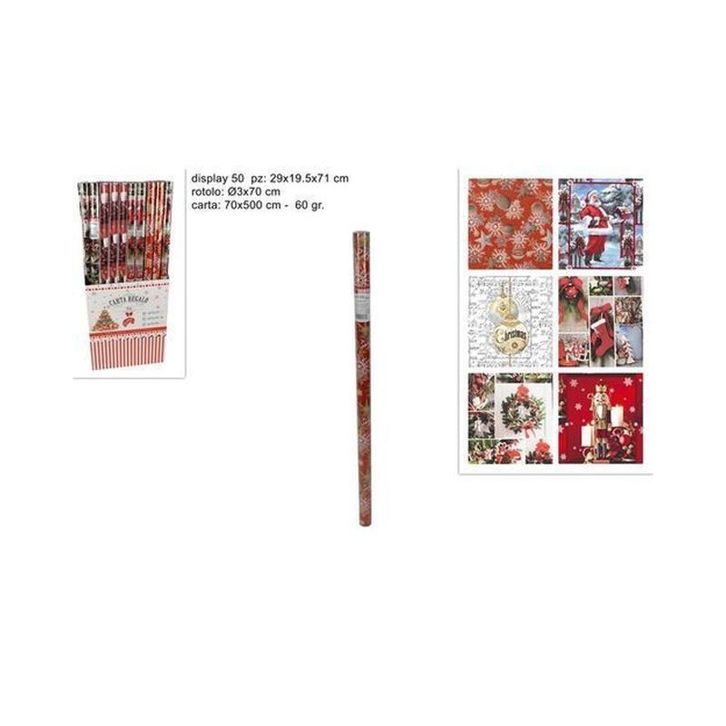 ROTOLO CARTA REGALO NATALIZIA 60GR ASS. CM 70X500 EAN 8033113458064 INGROSSO BUSTE E CARTA REGALO NATALIZIA